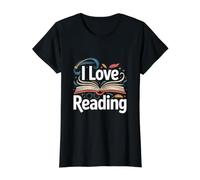 Me Encanta Leer Libro Abierto Biblioteca mágica del ratón de Biblioteca Camiseta gráfica económica, Mujer, Negro, S