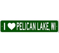 Me encanta Pelican Lake, Wisconsin - Letrero metálico decorativo de pared que indica el límite de la ciudad.