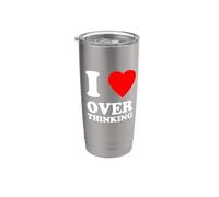 Me encanta pensar demasiado en el corazón divertido Vaso térmico de acero inoxidable de doble pared