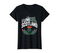 Me Encanta Scotland Thistle Tartan Castle Camiseta gráfica económica, Mujer, Negro, S