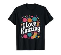Me Encanta Tejer Bolas de Hilo Coloridas en Forma de corazón Camiseta gráfica económica, Hombre, Negro, S