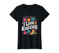 Me Encanta Tejer Bolas de Hilo Coloridas en Forma de corazón Camiseta gráfica económica, Mujer, Negro, L