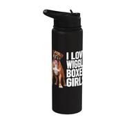 Me encanta Wiggly Boxer Girls, divertido dicho de perro bóxer para mascotas Stainless Steel Insulated Water Bottle