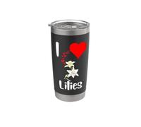 Me encantan las flores de lirio blanco, corazones y pétalos blancos florecen Vaso térmico de acero inoxidable de doble pared