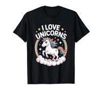 Me encantan Las Lindas Estrellas mágicas del arcoíris de los Unicornios Camiseta gráfica económica, Hombre, Negro, S