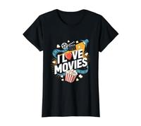 Me encantan Las películas Spotlight Reel Popcorn Fun Camiseta gráfica económica, Mujer, Negro, L