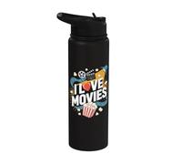 Me encantan las películas Spotlight Reel Popcorn Fun Stainless Steel Insulated Water Bottle