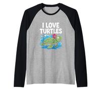 Me encantan las tortugas, lindo toque de hibisco tropical Camiseta Manga Raglan