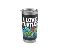 Me encantan las tortugas, lindo toque de hibisco tropical Vaso térmico de acero inoxidable de doble pared