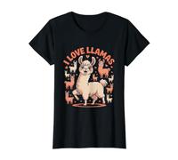 Me encantan los Corazones de Llamas, Lindos y Divertidos, con diseño de Llamas Camiseta gráfica económica, Mujer, Negro, XS