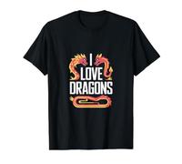 Me encantan los Dragones Criatura mítica Camiseta gráfica económica, Hombre, Negro, XL