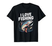 Me encantan los entusiastas de la Pesca atrapando pasión Camiseta gráfica económica, Hombre, Negro, M