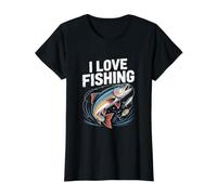 Me encantan los entusiastas de la Pesca atrapando pasión Camiseta gráfica económica, Mujer, Negro, L