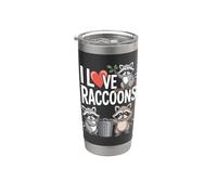 Me encantan los mapaches, lindos animales salvajes y divertidos Vaso térmico de acero inoxidable de doble pared