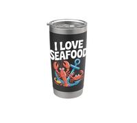 Me encantan los mariscos con crustáceos felices Vaso térmico de acero inoxidable de doble pared
