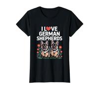 Me encantan los pastores alemanes Lindos Cachorros Camiseta gráfica económica, Mujer, Negro, M