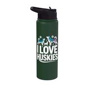 Me encantan los perros Huskies Winter Snowflakes Stainless Steel Insulated Water Bottle