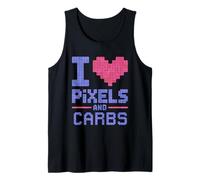 Me encantan los píxeles y carbohidratos Retro Gamer Snack Humor Camiseta sin Mangas