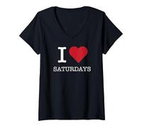 Me encantan los sábados, me encantan los sábados Camiseta Cuello V, Mujer, Negro, XL