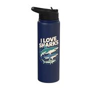 Me encantan los tiburones, el arte de los animales del océano Stainless Steel Insulated Water Bottle