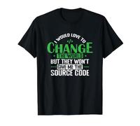 Me encantaría Cambiar el Mundo con código Fuente Camiseta gráfica económica, Hombre, Negro, L