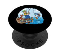 Me fui a pescar con un gato junto al muelle PopSockets PopGrip Adhesivo