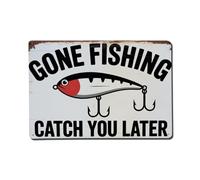Me Fui A Pescar, Te Luego, Pescador Divertido Letrero De Metal Impermeable Cartel De Chapa Divertido Cartel De Metal Para Patio Cocina Bar 20X30Cm