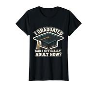 Me gradué ¿Puedo ser Oficialmente Adulto Ahora? Divertida diversión de graduación Camiseta gráfica económica, Mujer, Negro, XS