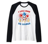 Me Gusta cómo Flequillo Fuegos Artificiales 4 de Julio Pareja Divertida Mujeres Camiseta Manga Raglan