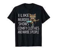 Me Gusta el Asesinato Muestra Ropa cómoda y Tal Vez 3 Personas Gato Camiseta gráfica económica, Hombre, Negro, L