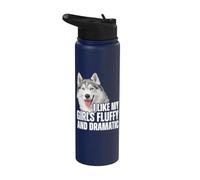 Me gusta el divertido perro husky siberiano esponjoso y dramático de mi niña Stainless Steel Insulated Water Bottle