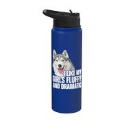 Me gusta el divertido perro husky siberiano esponjoso y dramático de mi niña Stainless Steel Insulated Water Bottle