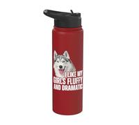 Me gusta el divertido perro husky siberiano esponjoso y dramático de mi niña Stainless Steel Insulated Water Bottle