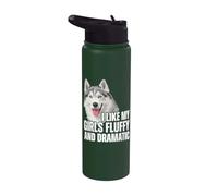 Me gusta el divertido perro husky siberiano esponjoso y dramático de mi niña Stainless Steel Insulated Water Bottle