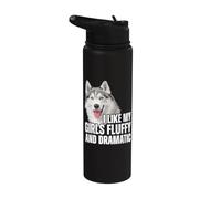 Me gusta el divertido perro husky siberiano esponjoso y dramático de mi niña Stainless Steel Insulated Water Bottle