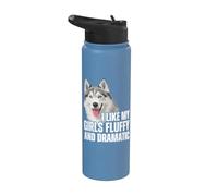 Me gusta el divertido perro husky siberiano esponjoso y dramático de mi niña Stainless Steel Insulated Water Bottle