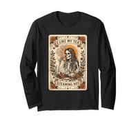 Me Gusta el té Steaming Skeleton Tea Lover Manga Larga