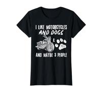 Me Gustan Las Motocicletas y los Perros y Tal Vez 3 Personas Camiseta gráfica económica, Mujer, Negro, S