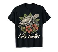 Me gustan las tortugas de orejas rojas Slider amante reptil floral divertido Camiseta