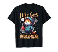 Me gustan los gatos & Café y tal vez 3 Personas Gato Amante de mascotas Citas Camiseta