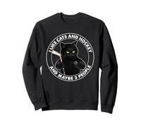 Me Gustan los Gatos y el Hockey y Maybe 3 Personas Divertidos Gatos Negros Sudadera