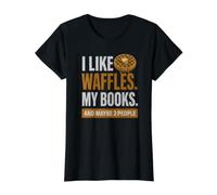 Me Gustan los gofres mis Libros y Tal Vez 3 Personas Camiseta gráfica económica, Mujer, Negro, XS