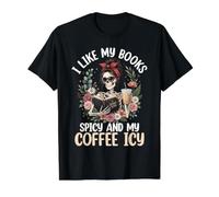 Me Gustan mis Libros Picante y mi café Helado Lectura Barista Camiseta gráfica económica, Hombre, Negro, S