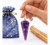 ME HECHIZAS TU Péndulo Adivinación Amatista Natural +1 Palo Santo + Bolsa de Almacenamiento | Herramienta de Radiestesia y Meditación para Tarot, Reiki y Sanación Espiritual | Cristal Auténtico