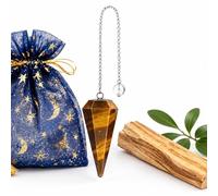 ME HECHIZAS TU Péndulo Adivinación Ojo deTigre Natural + 1 Palo Santo + Bolsa de Almacenamiento | Herramienta de Radiestesia y Meditación para Tarot, Reiki y Sanación Espiritual | Cristal Auténtico.