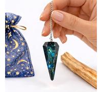 ME HECHIZAS TU Péndulo de Labradorita Natural con Madera de Palo Santo y Bolsa de Almacenamiento, Herramienta de Radiestesia y Meditación para Tarot, Reiki y Sanación Espiritual, Cristal Auténtico.
