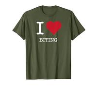 Me muerde el corazón, me Encanta morder Camiseta, Hombre, Verde Oliva, L