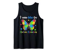 Me pongo azul para la concienciación sobre el autismo, mariposa rompecabezas Camiseta sin Mangas