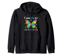 Me pongo azul para la concienciación sobre el autismo, mariposa rompecabezas Sudadera con Capucha