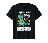 Me Pongo Azul para mi Esposo Dinosaurio Dino Concientización sobre el Autismo Camiseta